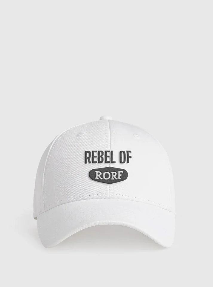 Embroidered Rebel Sports Cap | Gym Cap & Baseball Cap | Perfect gym accessory for men - White | Premium Comfort and Durability - Radowl Gym Wear brand.