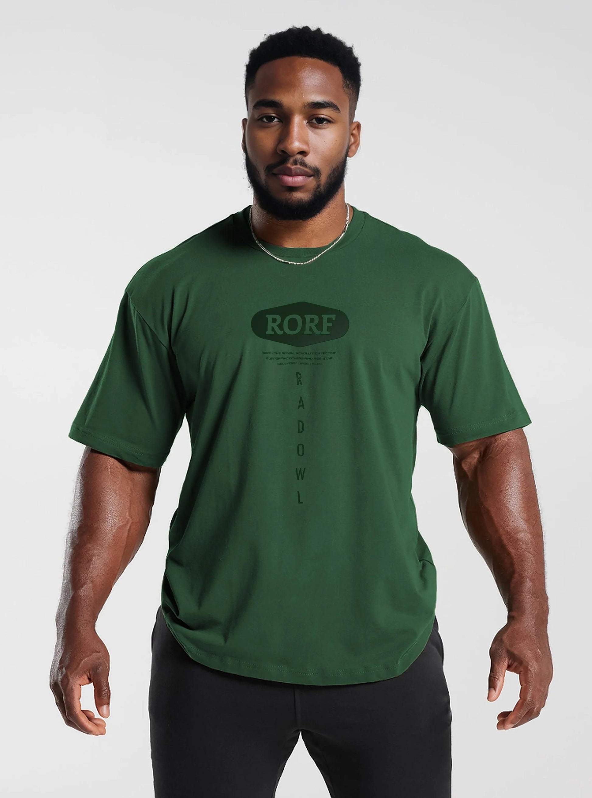 Hunter Green RORF Oversized T-Shirt for men with drop shoulder sleeves – ideal for fitness workouts and gym training