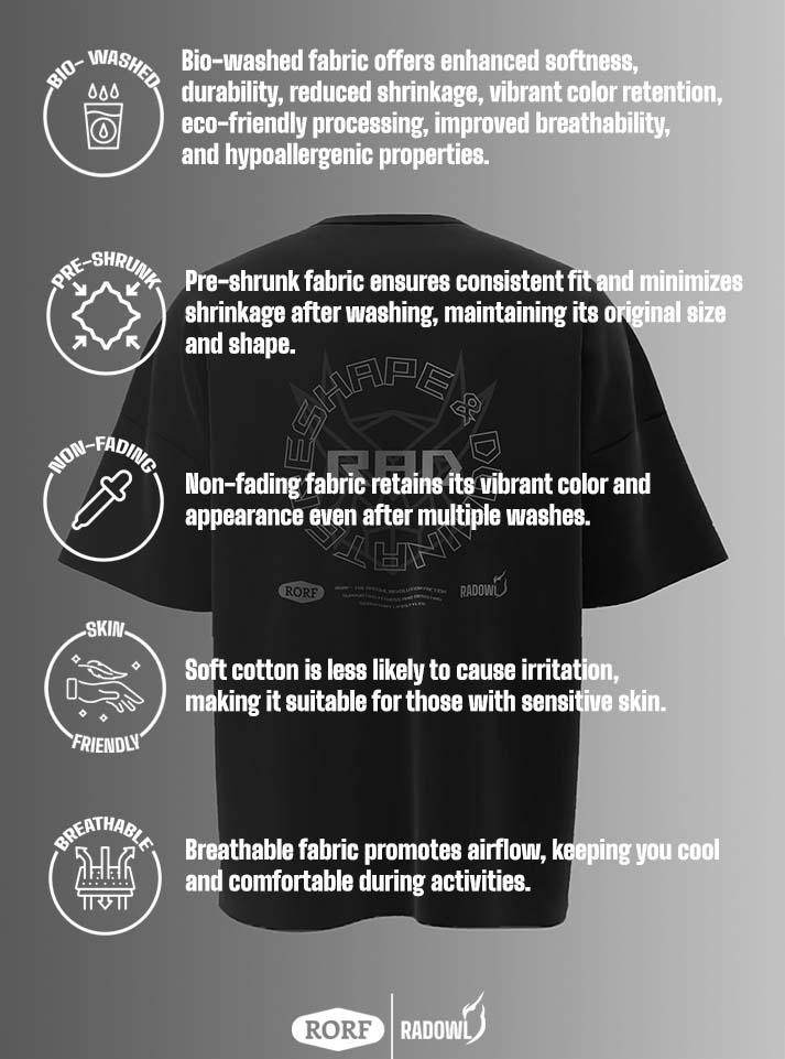 Oversize tshirt fitness - RORF Midnight Black Oversized T-Shirt for men with drop shoulder design and breathable cotton fabric.