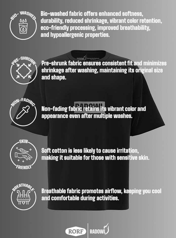 Gym drop shoulder oversized t-shirt for men, the Radowl Bold Statement Gym T-Shirt combines style and function. Made from 100% bio-washed cotton, this oversized tee is a top choice for active wear clothing and fitness apparel.