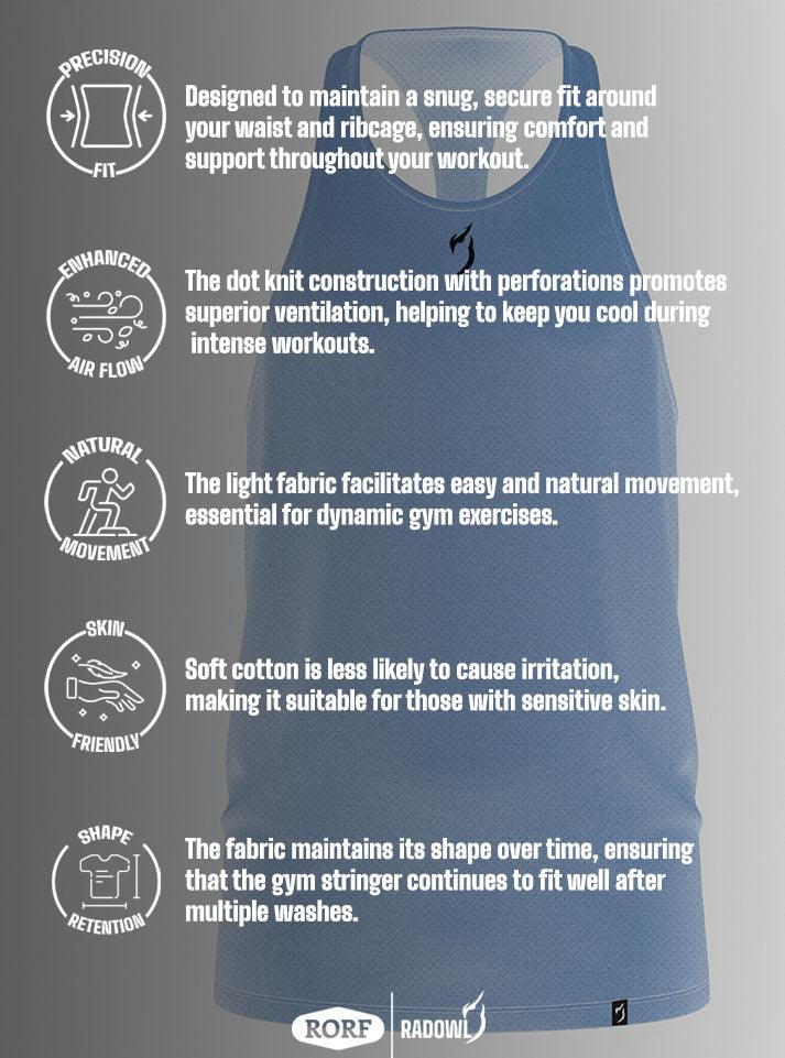 Back view of Radowl Emblem Stringer Gym Vest showing complete logo and sleek design.