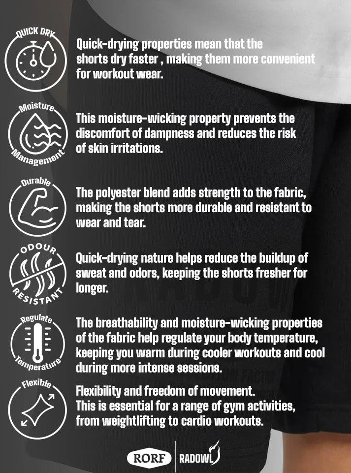 Athletic shorts for men | gym shorts for men, combining comfort, style, and temperature regulation for every workout push pass all the limit with radowl gym wear brand