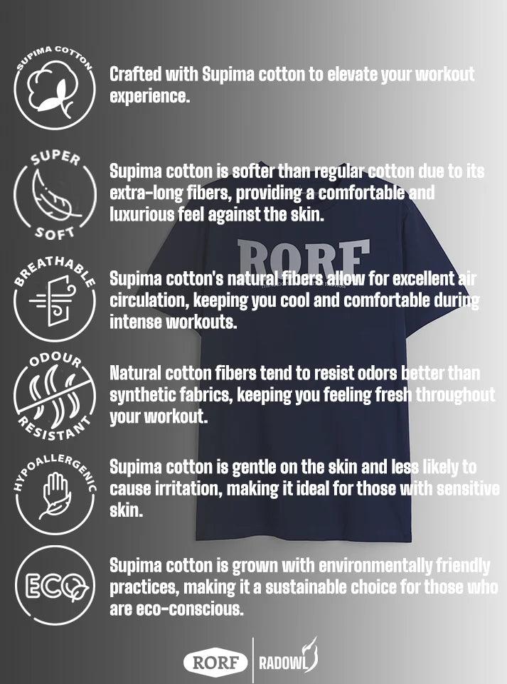 Detailed view of the Radowl Revolution Faction Navy T-shirt, showing the athletic cut and fit for men.