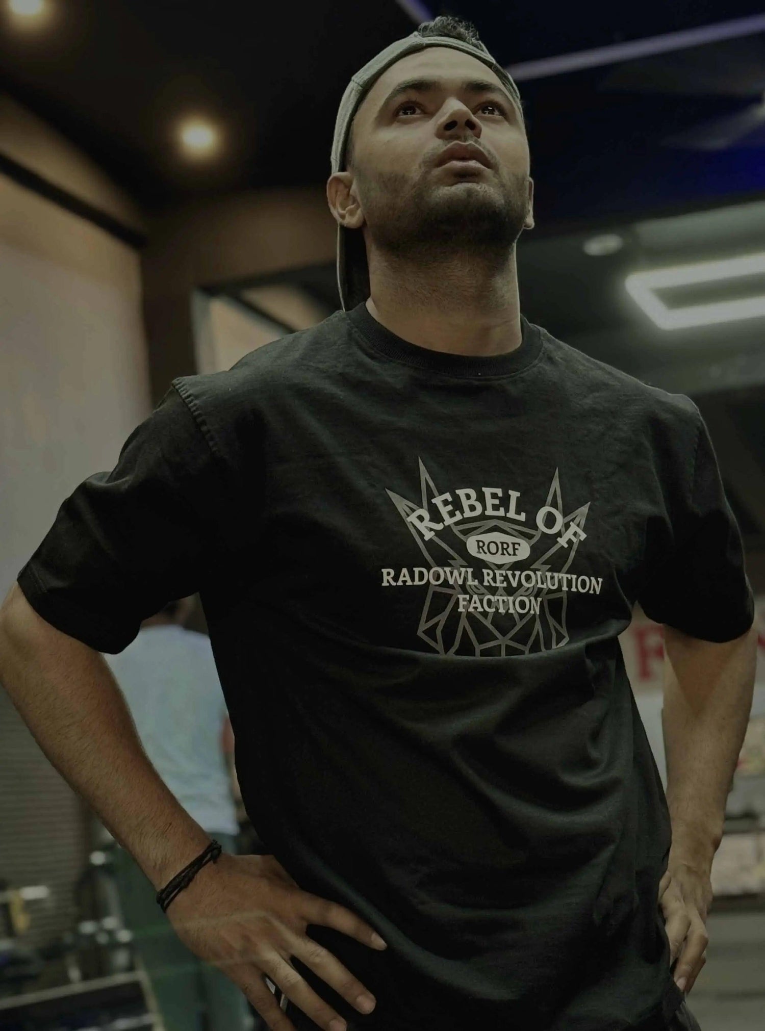 Rebel Of RORF Oversized tshirt for men Midnight Black, perfect for fitness and workout, made from 100% bio-washed cotton
