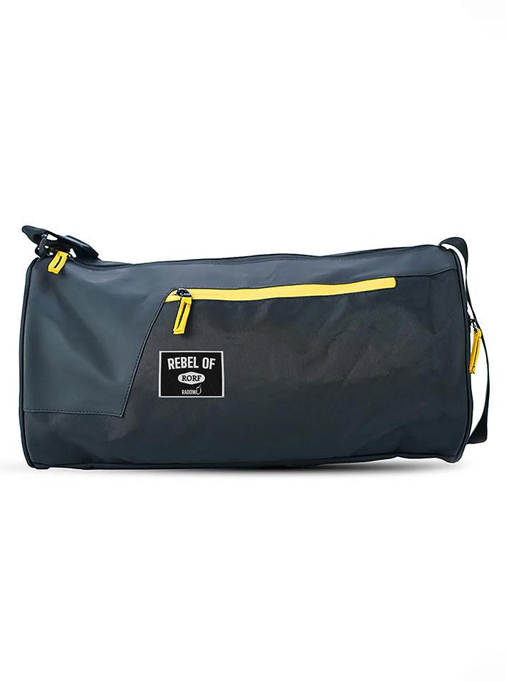 Black rectangular embroidered patch featuring the RORF logo and 'Rebel of RORF' text in white. Ideal for customizing gym bags or workout bags with an iron-on or sew-on application buy from radowl nbest gym wear brand in india