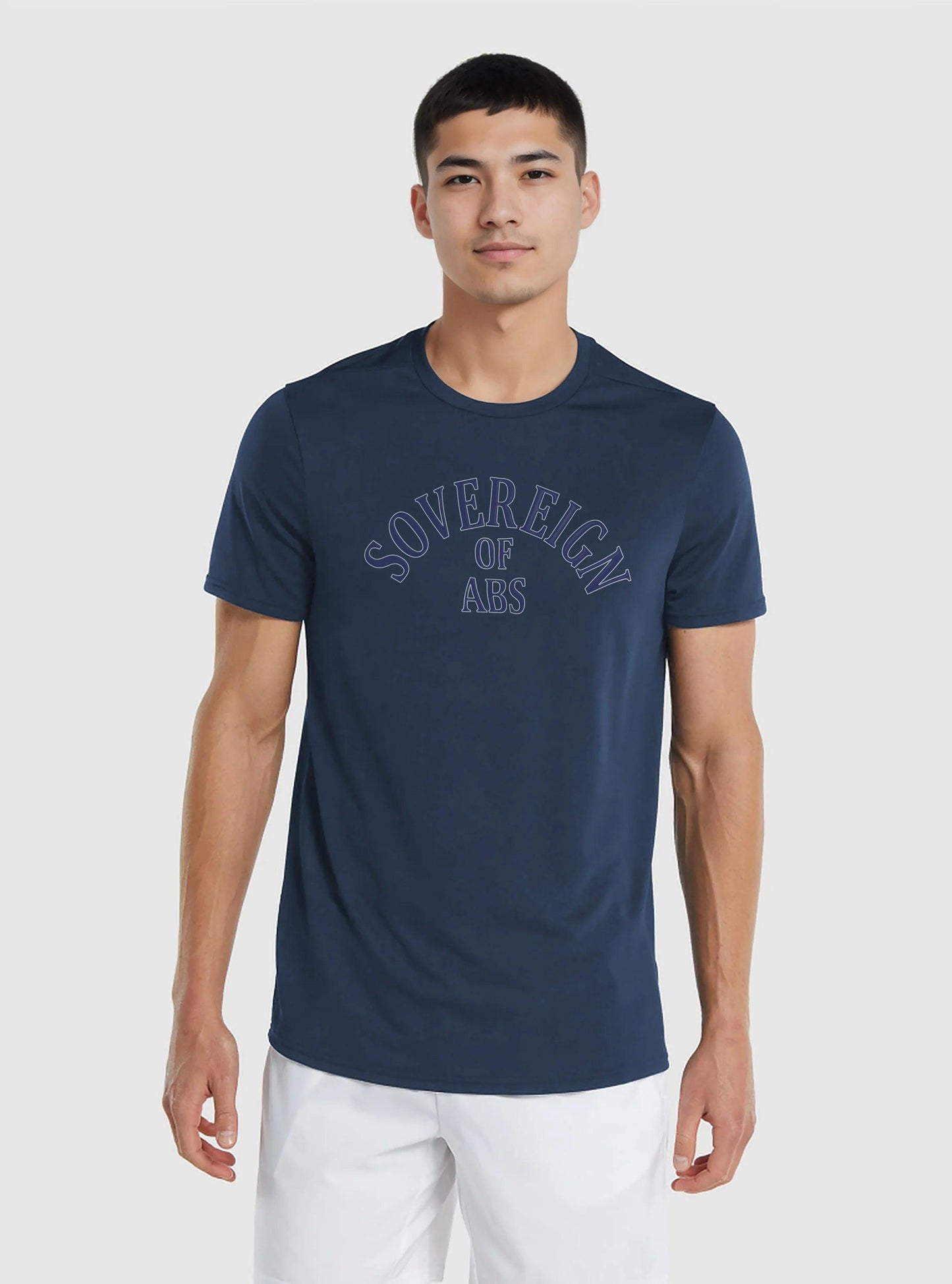 Buy Sovereign Of Abs Navy Tshirt For Men - at Rs.889 | Conquer your core at gym and flex it to whole world with Sovereign Of Abs Front model shot.