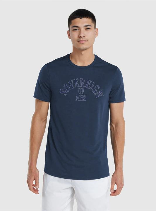 Buy Sovereign Of Abs Navy Tshirt For Men - at Rs.889 | Conquer your core at gym and flex it to whole world with Sovereign Of Abs Front model shot.