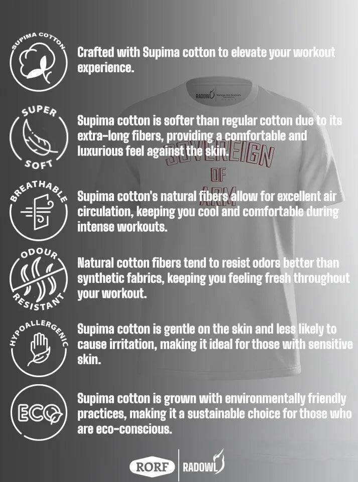 Feature view of the Sovereign of Arm White t-shirt, emphasizing the slim-fit design and premium material, making it one of the best gym t-shirts for men in sports brands in India.