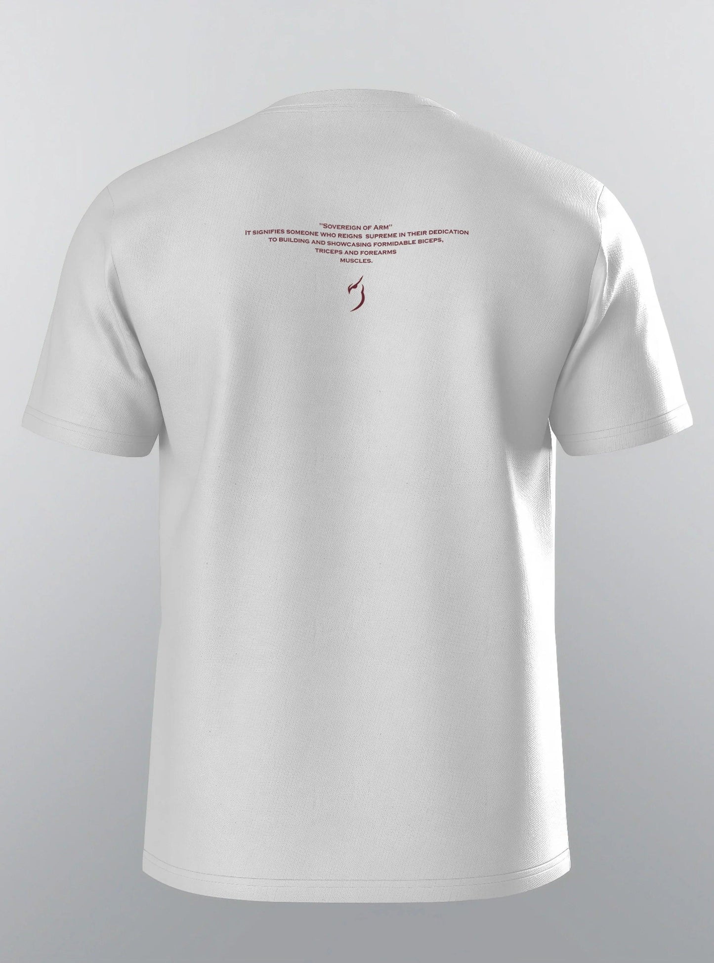 Full back view of the Sovereign of Arm White t-shirt, a gym shirt for men that combines style, comfort, and performance in fitness wear.