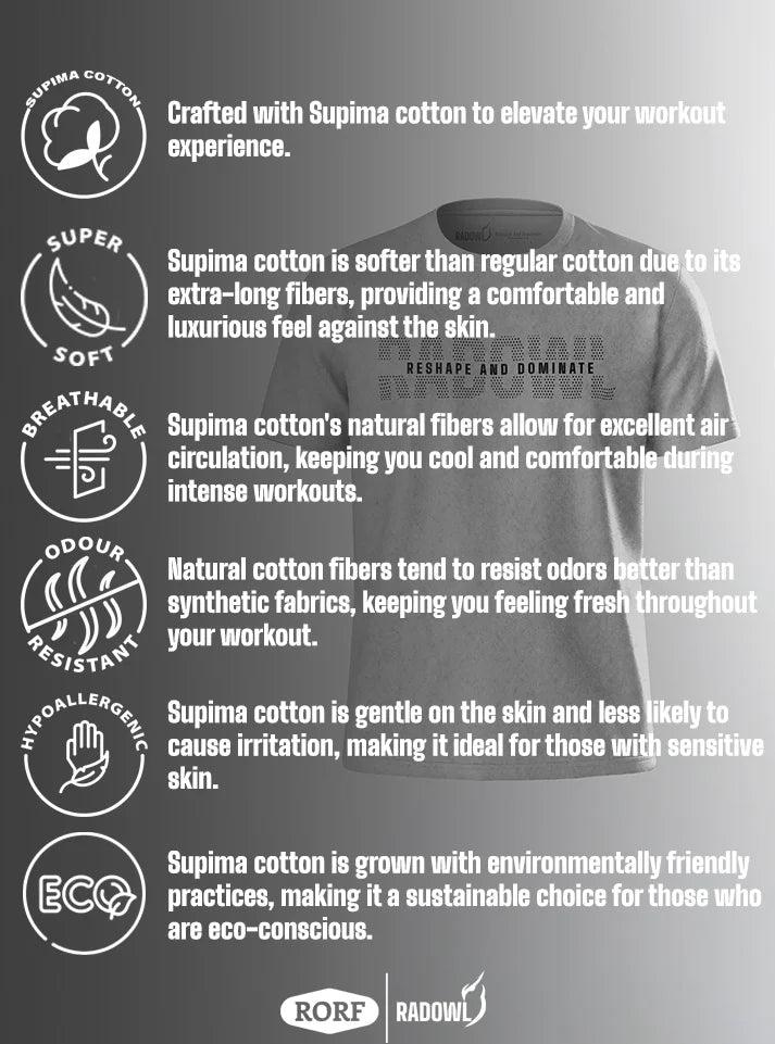 Radowl Gym Comfort Grey T-shirt with Bold Front Logo, Perfect for Men gym wear and Activewear.
