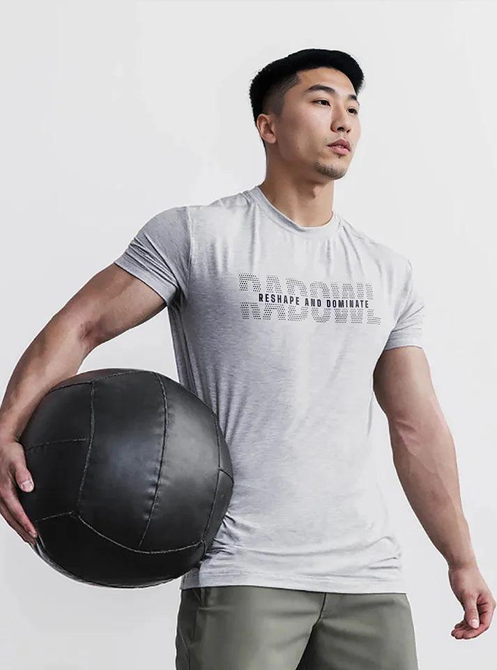 Men’s Slim-Fit Radowl Grey T-shirt for Gym, Featuring Moisture-Wicking Fabric and Athletic Design