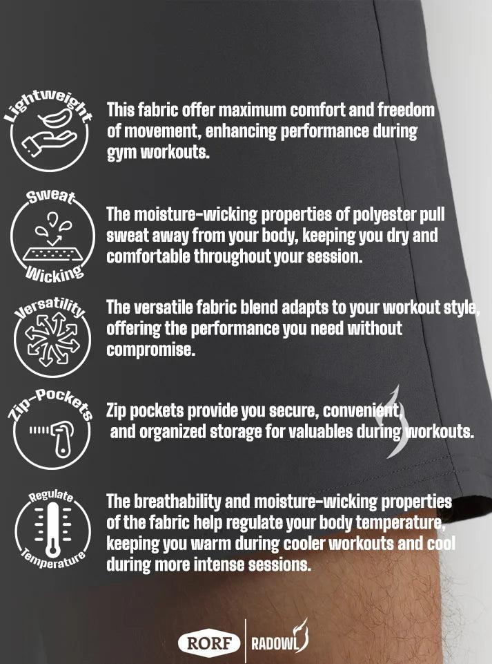 Gym shorts for men | running shorts for men:  in charcoal grey by Radowl, offering lightweight comfort, sweat-wicking technology, and versatile design for any exercise buy now at radowl
