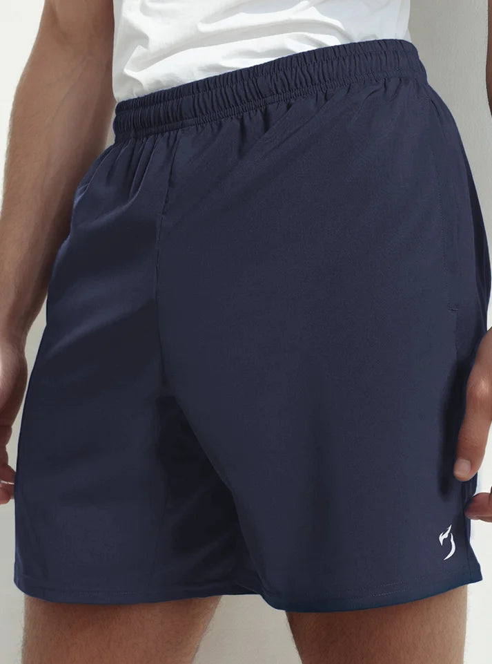 FlexFit Gym Shorts For men | Running Shorts for men- Men wearing Eclipse Navy while posing, highlighting their versatility and temperature-regulating fabric buy now at radowl gym wear brand ultimate choice for athletes.
