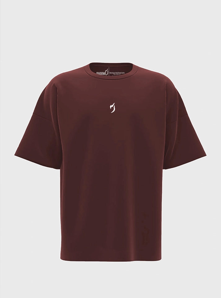 Maroon RadOwl oversized tee with bold 'RadOwl' lettering on the upper back and iconic RadOwl logo on the chest, crafted from 100% bio-washed cotton for a soft, durable fit.