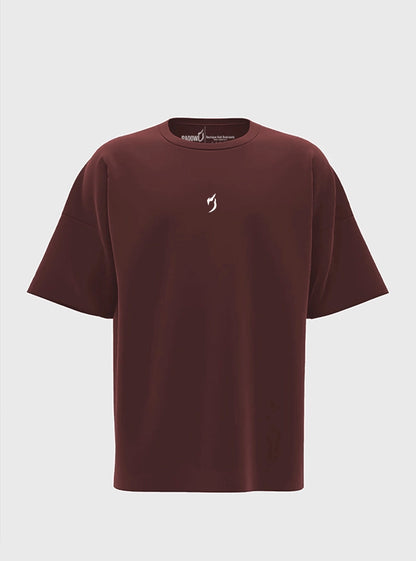 Maroon RadOwl oversized tee with bold 'RadOwl' lettering on the upper back and iconic RadOwl logo on the chest, crafted from 100% bio-washed cotton for a soft, durable fit.
