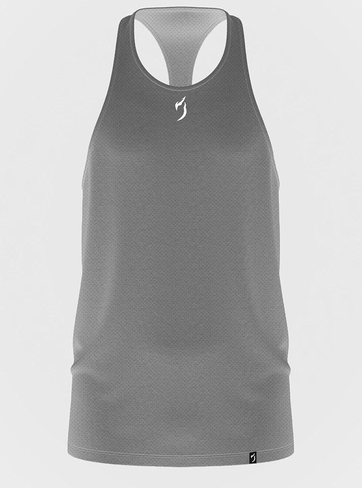 Comfortable grey gym tank top for men, crafted from soft cotton fabric, perfect for intense workouts.
