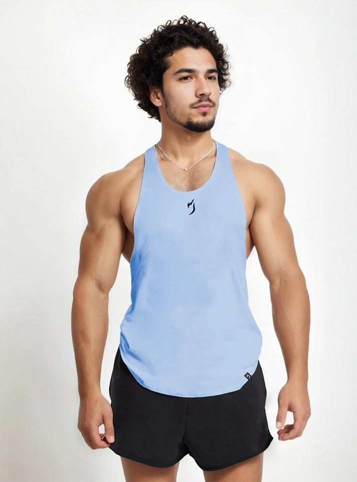 Ice blue Radowl Emblem Stringer Gym Vest with Radowl logo on the chest and back.