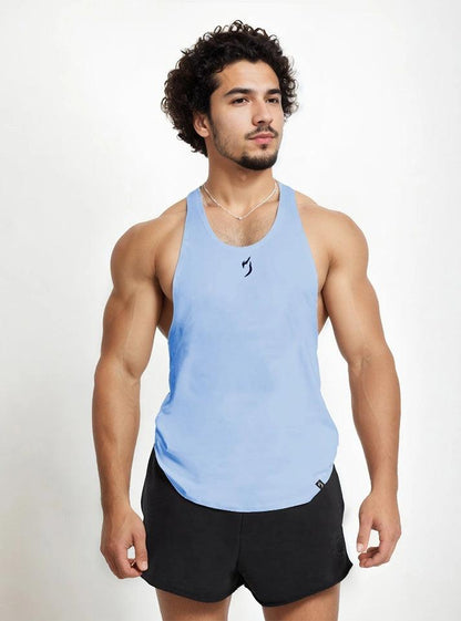 Ice blue Radowl Emblem Stringer Gym Vest with Radowl logo on the chest and back.