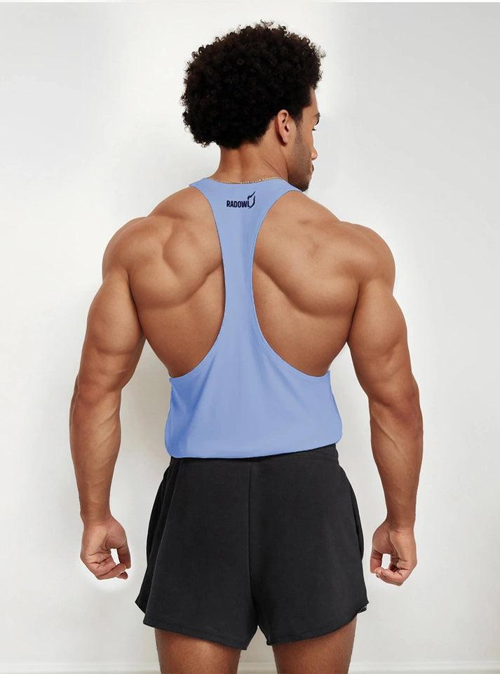 Men cotton dot knit gym vest in ice blue with enhanced airflow and skin-friendly fabric.