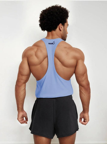 Men cotton dot knit gym vest in ice blue with enhanced airflow and skin-friendly fabric.
