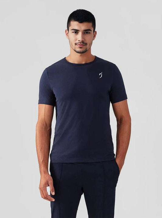 Navy gym tshirt for men by Radowl, featuring a sleek emblem design and perfect for high-intensity workouts.