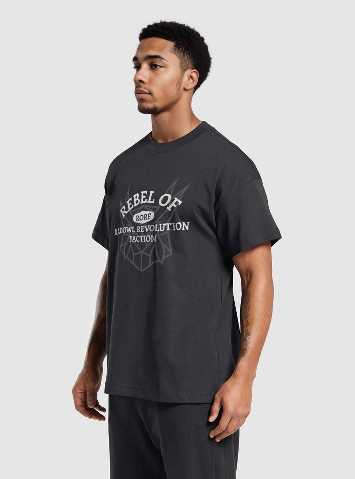 Mens Gym Wear - Rebel Of RORF Oversized Tshirt, aesthetic t-shirt for gym, featuring RORF logo and bio-washed cotton fabric