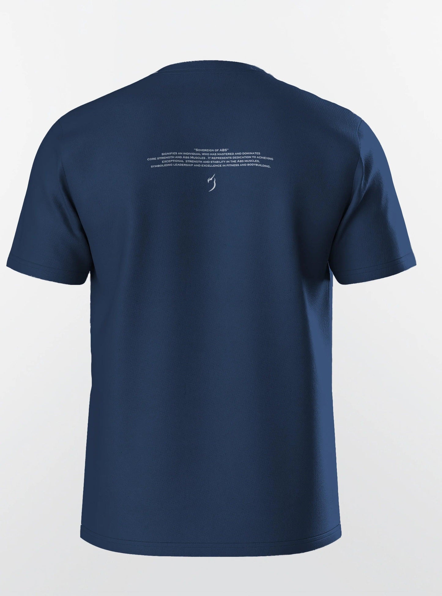 Navy Sovereign Of Abs t-shirt for gym, featuring a slim-fit design, perfect for workout apparel and athletic tshirts for men. back 3d view
