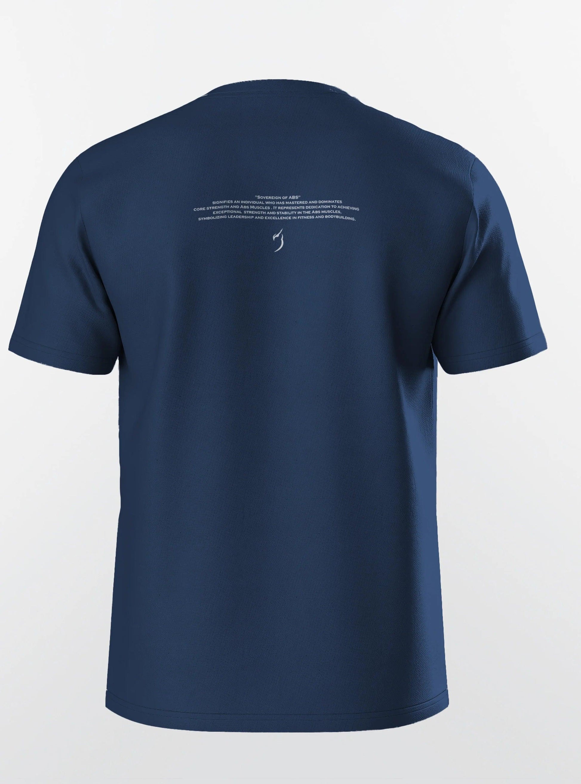 Navy Sovereign Of Abs t-shirt for gym, featuring a slim-fit design, perfect for workout apparel and athletic tshirts for men. back 3d view