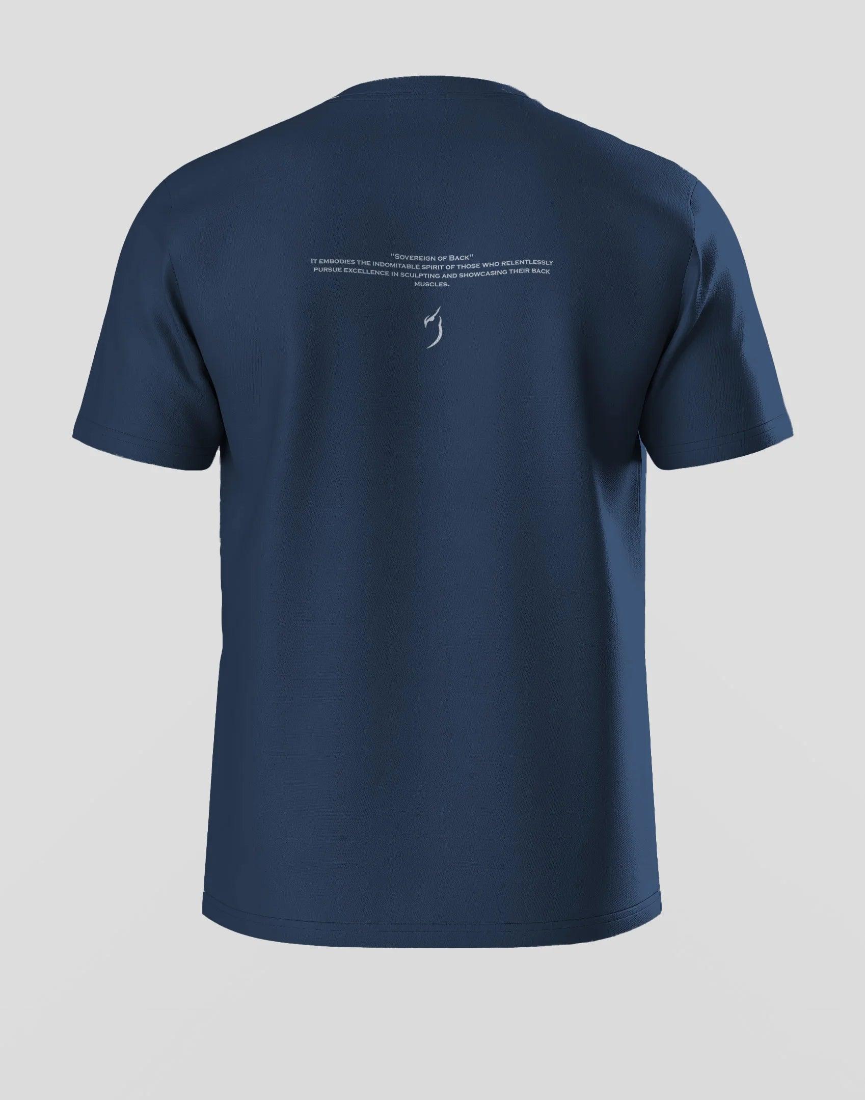 Back view of the athletic wear t-shirt, emphasizing the slim-fit design and comfort, perfect for men’s gym outfits and bodybuilding sessions.