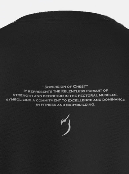 Close-up of the back of the Sovereign Of Chest Black T-Shirt, showing the slim fit and comfortable design, perfect for gym clothing for guys.
