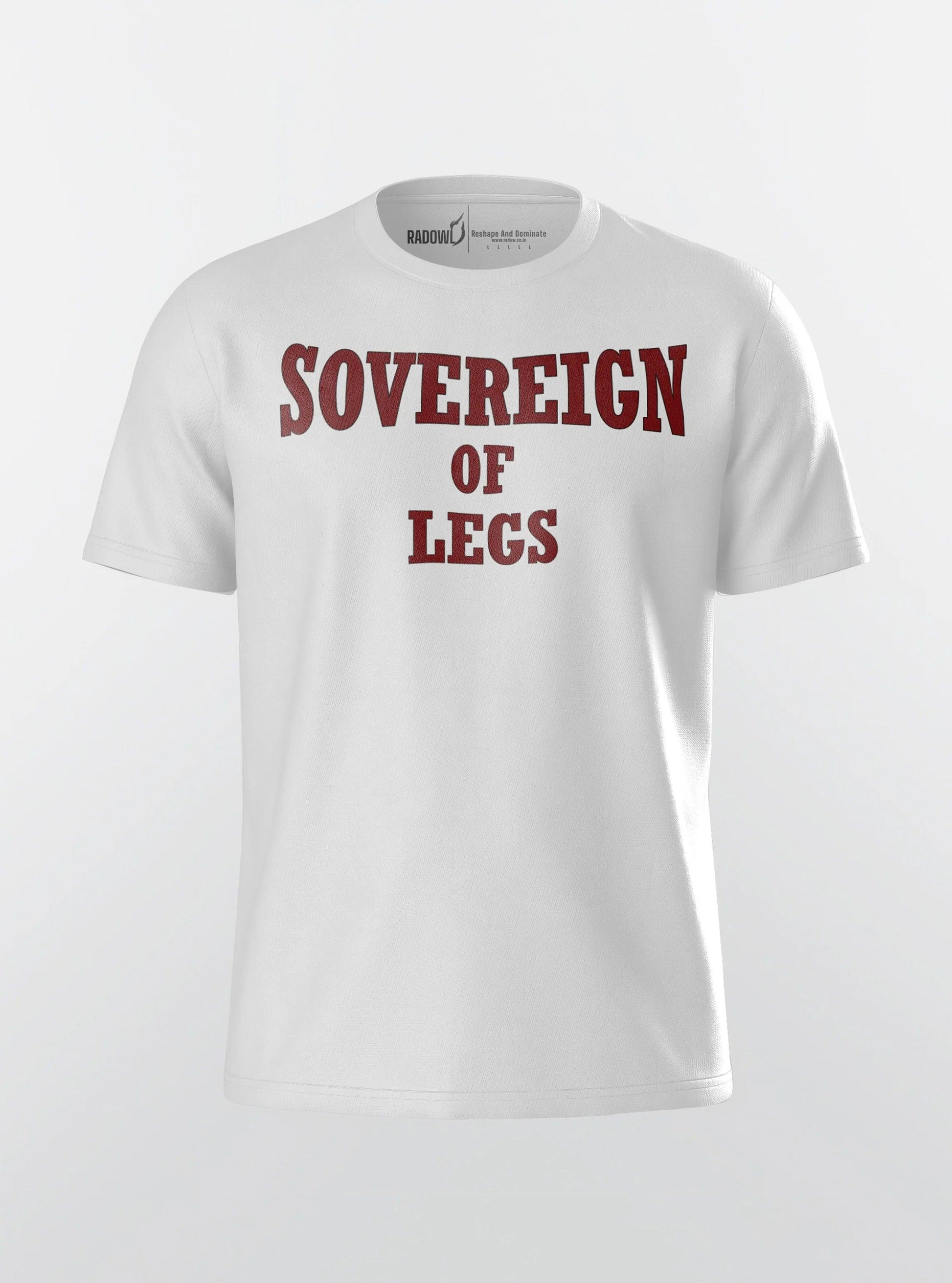 Wide-angle view of Sovereign Of Leg White T-Shirt on model, displaying its slim fit design and comfortable material. Perfect shirt for gym, combining aesthetic outfit men gym with top-quality activewear clothing