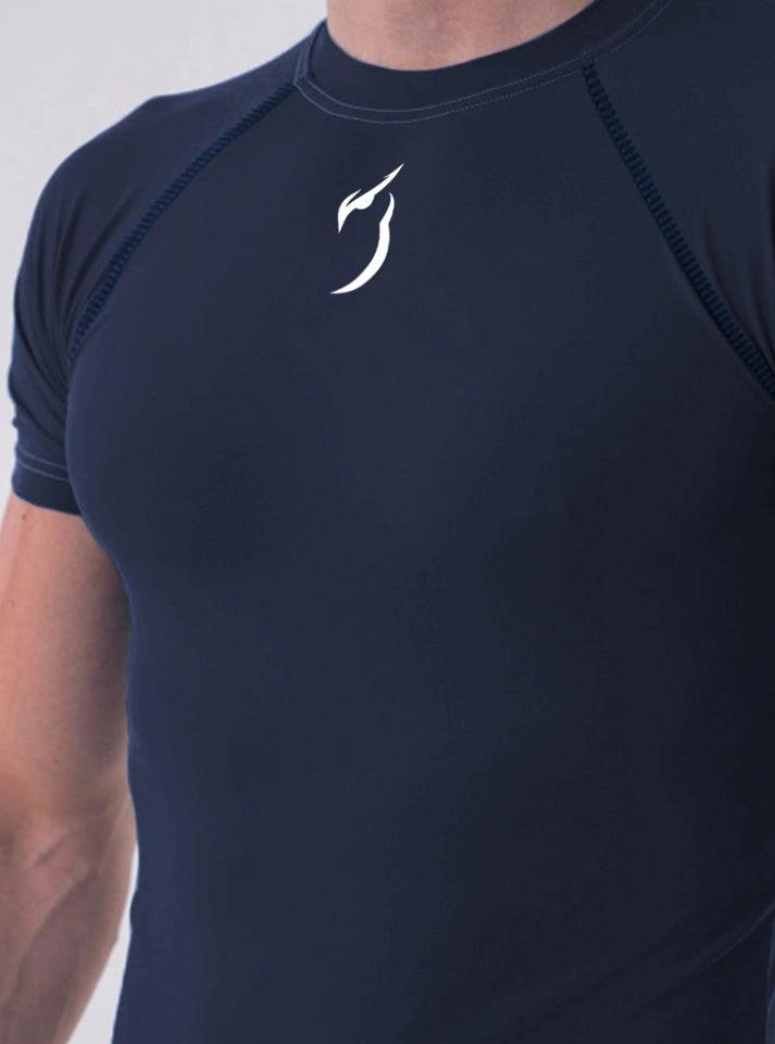 Black compression shirt for men with a sleek Radowl logo – ideal for high intensity training and fitness.