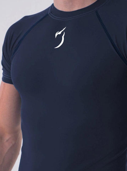 Black compression shirt for men with a sleek Radowl logo – ideal for high intensity training and fitness.